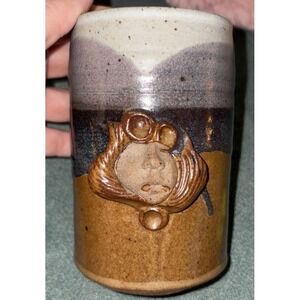 Signed Vintage Pottery Mug Folk Art - Studio Art  Funny/Ugly Face Mug